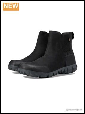 Waterproof Leather Chelsea Boots Plush Lined Slip-On Winter Work